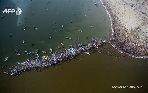 INDIA - An aerial view shows Hindu devotees at the main point of the ...