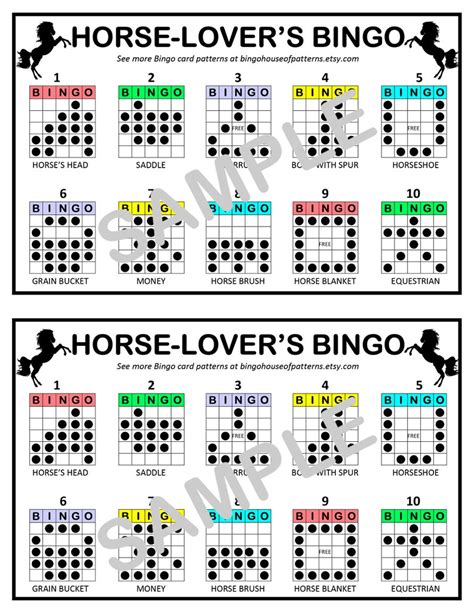 Horse Lovers Bingo Card Patterns For Really Fun Bingo Games Bingo Cards