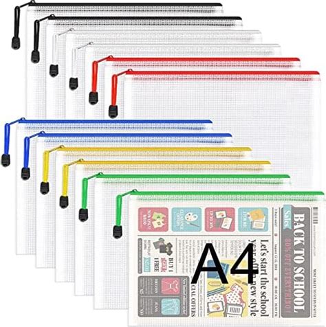 A4 Plastic Zip Folders 12 Pcs Zipper File Bags Mesh Zip Lock Document