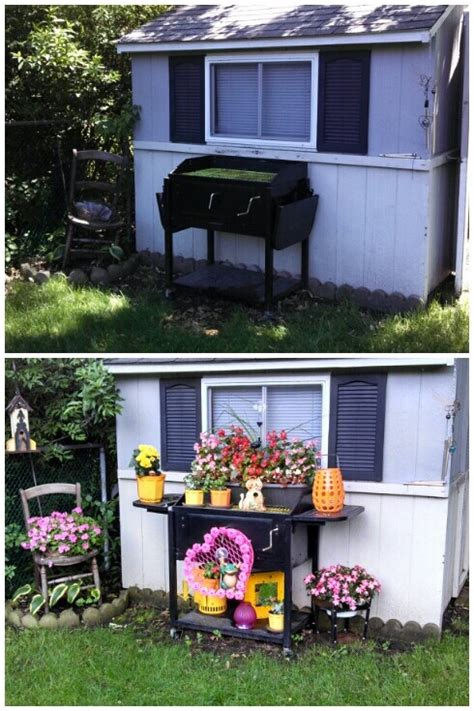 Before & after painted old grill added flowers & lots of colors | Diy ...