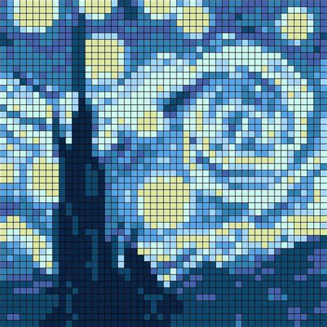 The Starry Night La Noche Estrellada Vincent Van Gogh X Pixel Art