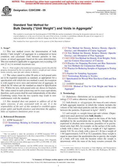 ASTM C29 C29M 09 Standard Test Method For Bulk Density Unit Weight