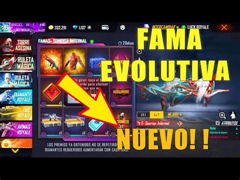 NUEVA FAMA EVOLUTIVA SONRISA INFERNAL DOBLE DE DAÑO FREE FIRE RULETA