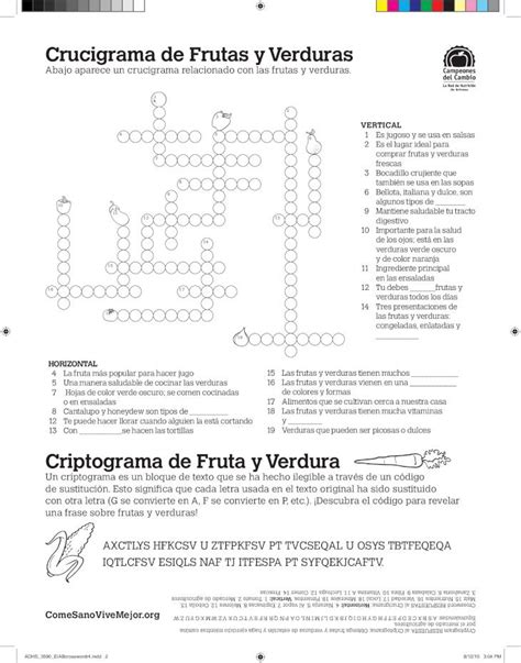 PDF Crucigrama De Frutas Y Verduras Azhealthzone Org Crucigrama