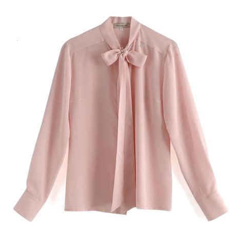 Blush Pink Pussy Bow Silk Shirt Framboise Wolf Badger