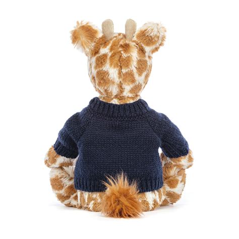 Bashful Giraffe With Personalized Navy Jumper Official Jellycat