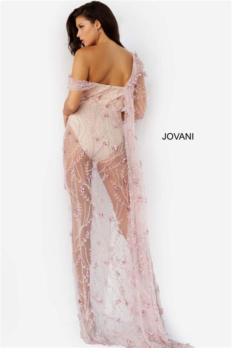 Jovani Nude Pink Embellished Illusion Sexy Prom Dress Jovani