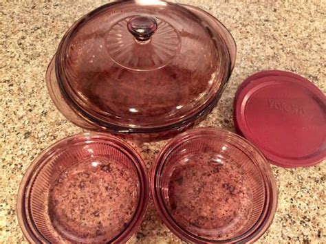 Fabulous Trio Of Vintage Cranberry Glass Visions Corningware Etsy