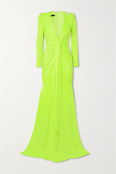 Alex Perry Quinn Tie Front Neon Satin Crepe Gown In Green Lyst