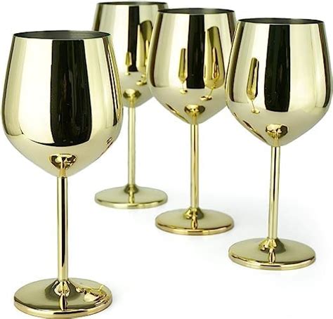 Veva Life Gold Metal Stainless Steel Wine Glasses Set Of 4 18oz Unbreakablewine