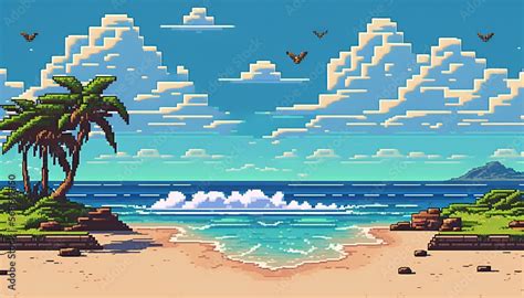 Beach Landscape Pixel Art Style Generative Ai Stock Illustration Adobe Stock