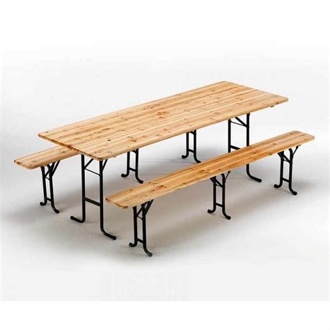 Table De Brasserie Bancs En Bois 3 Pieds Pliants Festival Jardin 220x80