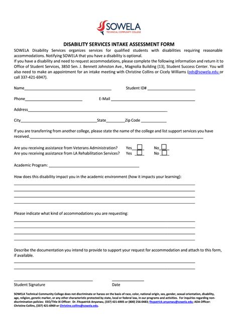 Disability Services Intake Assessment Form Fill Out Sign Online DocHub