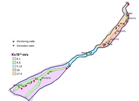 Calibrated Hydraulic Conductivity And Location Of Extraction And