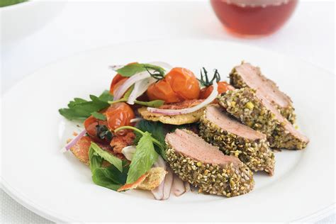 Pistachio Dukkah Crusted Lamb With Roasted Tomato Fattoush Recipe Cart