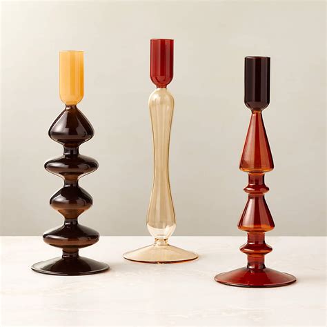 Kava Warm Toned Glass Taper Candle Holders Set Of 3 Reviews Cb2 Canada