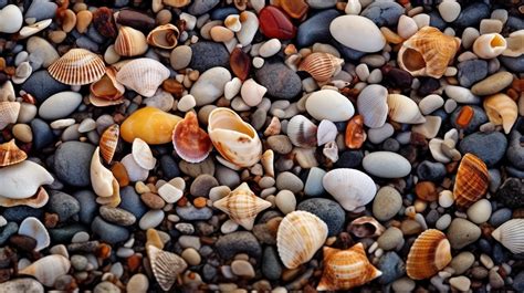 Marine Shore Texture Beautiful Seashells On The Seashore Background