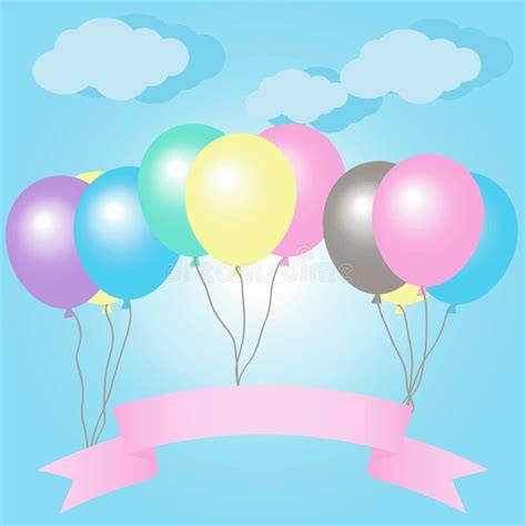 Balloons With Ribbons In Pastel Colors. Vector Illustration Stock Vector - Image: 49404425