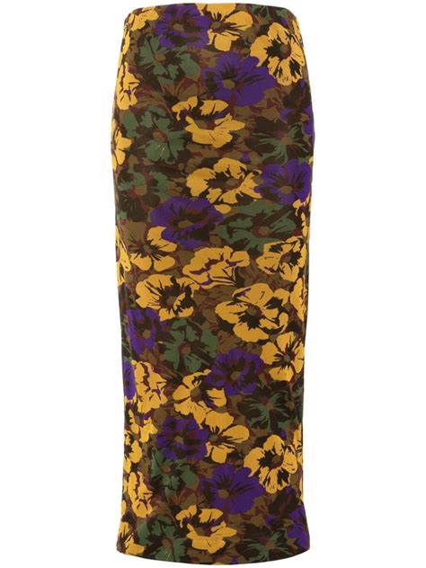 Saint Laurent Floral Print Tulle Midi Dress Brown Editorialist