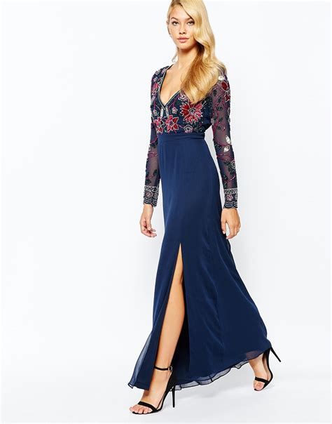 Lyst Frock And Frill Floral Embellished Thigh Split Maxi Dress With