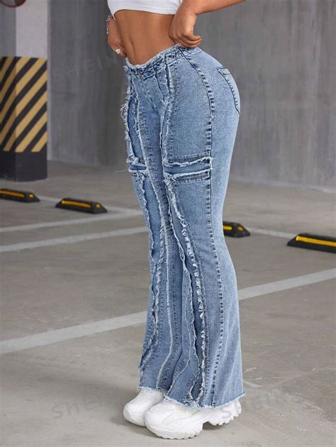 Shein Icon Vintage Frayed Edge Flared Jeans Shein Uk