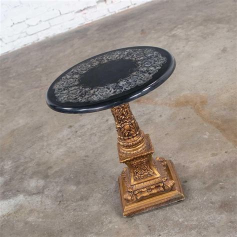 Neoclassic Hollywood Regency Gilded Plaster Round Pedestal Side Table