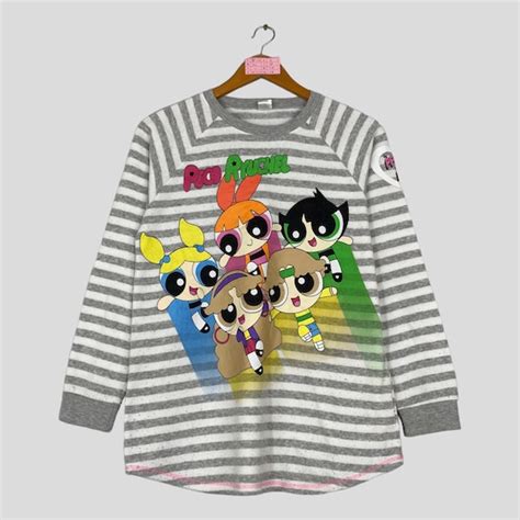 Vintage Rare Powerpuff Girls Crewneck Striped Sweatsh Gem