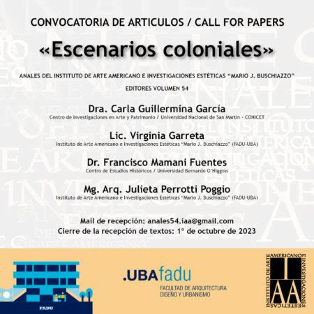 Convocatoria de artículos para Anales 54 Escenarios coloniales