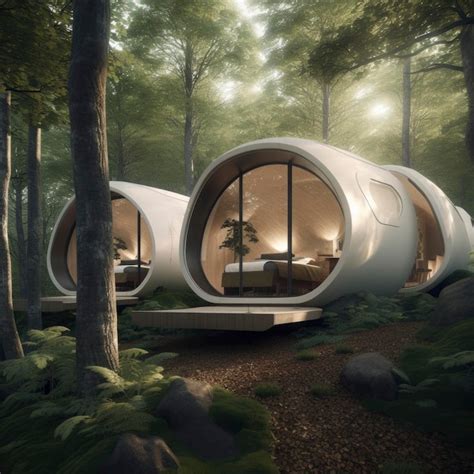 Premium Ai Image Futuristic Smart Small Homes Inside The Forest