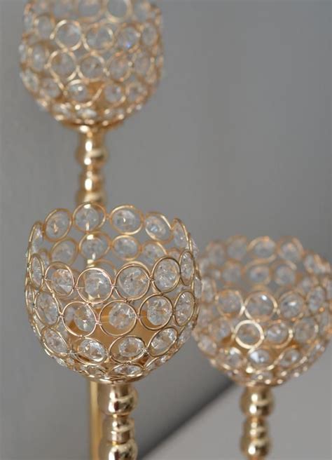 Set Of 3 Gold Bling Candle Holders Or Flower Ball Stands Etsy