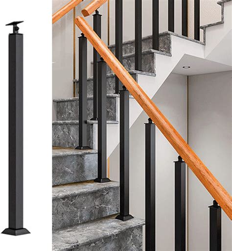 Zaqycm Metal Railing Square Post Wood Handrail For Indoor Stairs