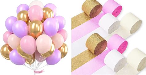 Amazon PartyWoo Purple Pink Gold Balloons 60 Pcs And Crepe Paper