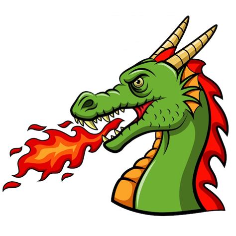 Cabeza de dibujos animados dragón soplando fuego | Vector Premium