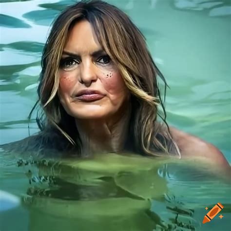 Mariska Hargitay As A Strong Superhero In A Ghoulish Lake In H R Giger