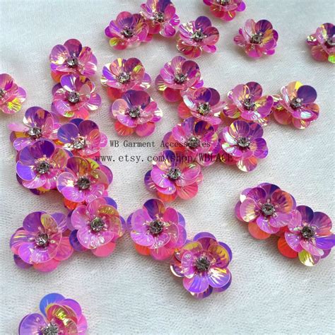 50pcs Lot 3D Flores De Lentejuelas Hecho A Mano Coser En Etsy