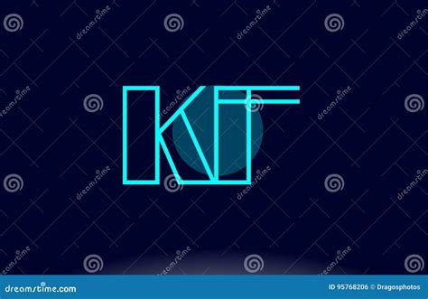 Kf K F Blue Line Circle Alphabet Letter Logo Icon Template Vector