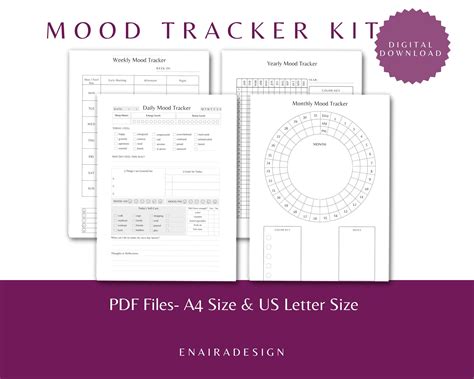 Mood Tracker Printable Kit Mental Health Tracker Monthly Mood Log