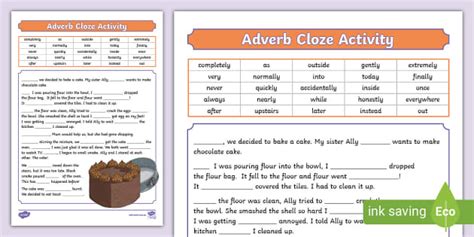 Adverb Cloze Worksheet Years English Profesor Hizo