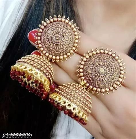 Beautiful And Attractive Big Maroon Jhumka Earrings For Girls And