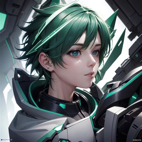 Premium AI Image | Cute girl green short hair anime scifi background ...