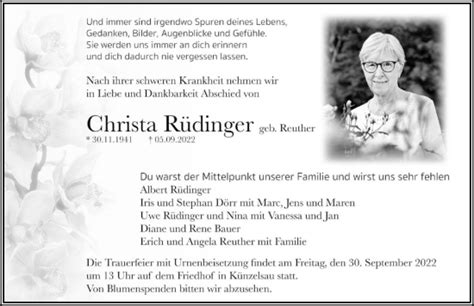 Traueranzeigen Von Christa R Dinger Trauerundgedenken De