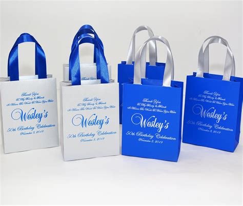 25 Elegant Birthday Party Favor Bags With Satin Ribbon Handles And Your Name Personalized Royal