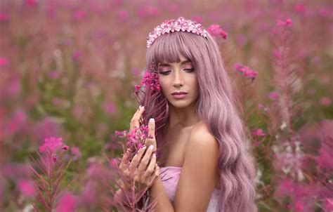 Wallpaper Girl Flowers Face Pose Hands Makeup Diadema Long Hair