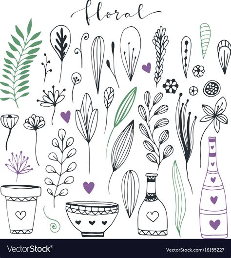 Handdrawn Floral Doodle Collection Cute Royalty Free Vector