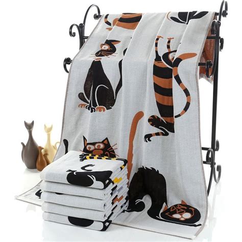 Geometric Cat Pattern Bath Towel Pure Cotton FREE Shipping In USA Cat