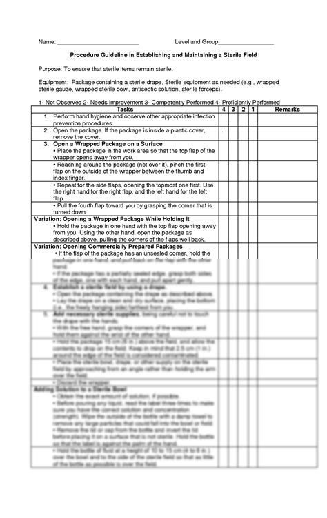 SOLUTION Checklist On Establishing And Maintaining Sterile Field