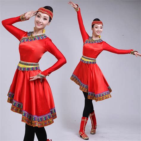 Womens Mongolian Dance Costumes Traditional Minority Chinese Folk Dance Stage Performance Robes