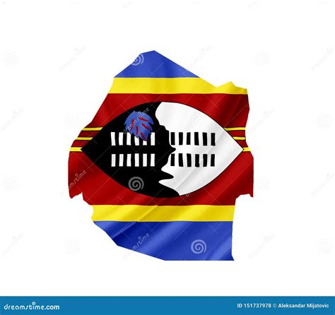 Map Of Swaziland With Waving Flag Isolated On White Stock Photo Image