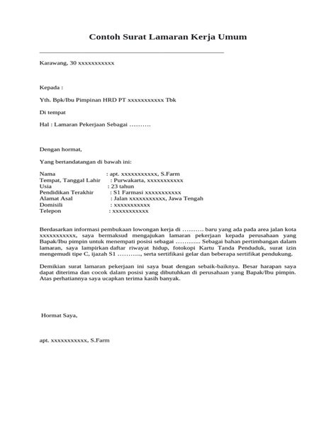 Contoh Surat Lamaran Kerja Umum Pdf