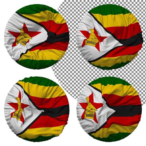 Premium Psd Zimbabwe Flag Round Shape Isolated Different Waving Style Bump Texture 3d Rendering